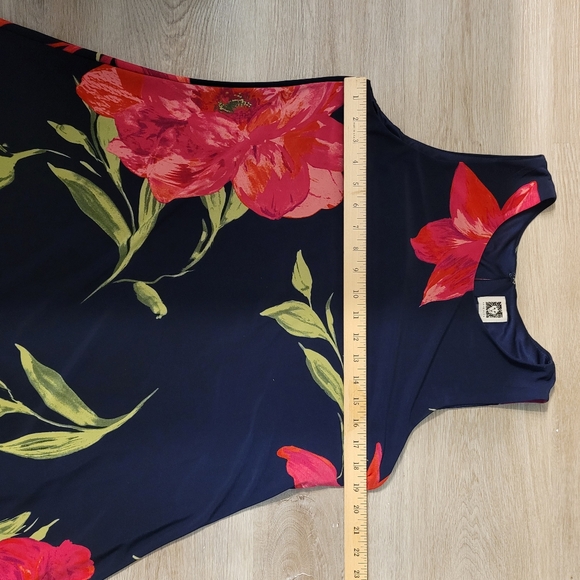 ANNE KLEIN Navy Blue Floral Swing Dress Size 14 - Picture 10 of 14